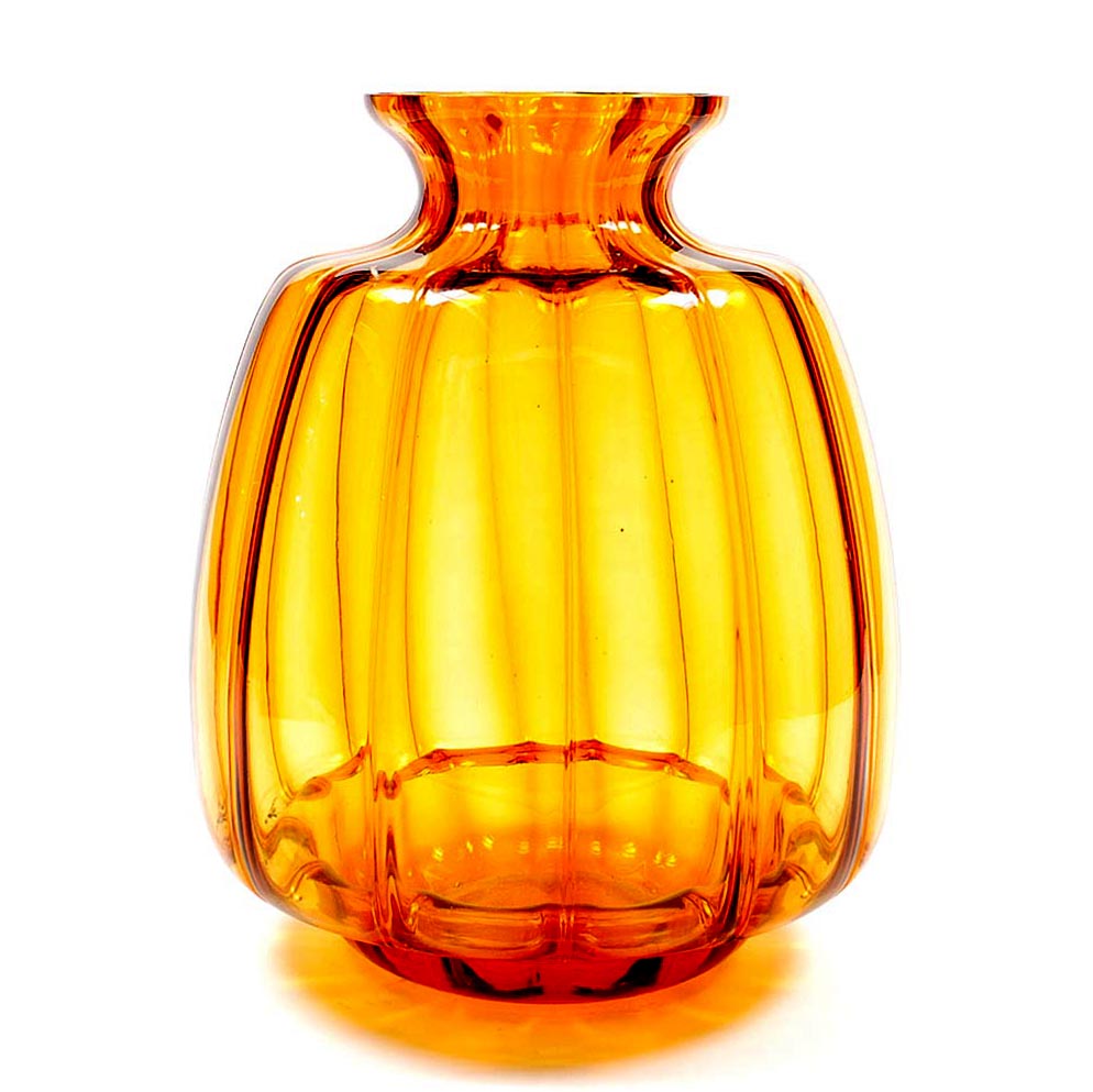 gans documentaire Perforeren Botterweg Auctions Amsterdam > Amber glazen vaas met verticaal optiek,  ontwerp A.D.Copier 1928, uitvoering Glasfabriek Leerdam